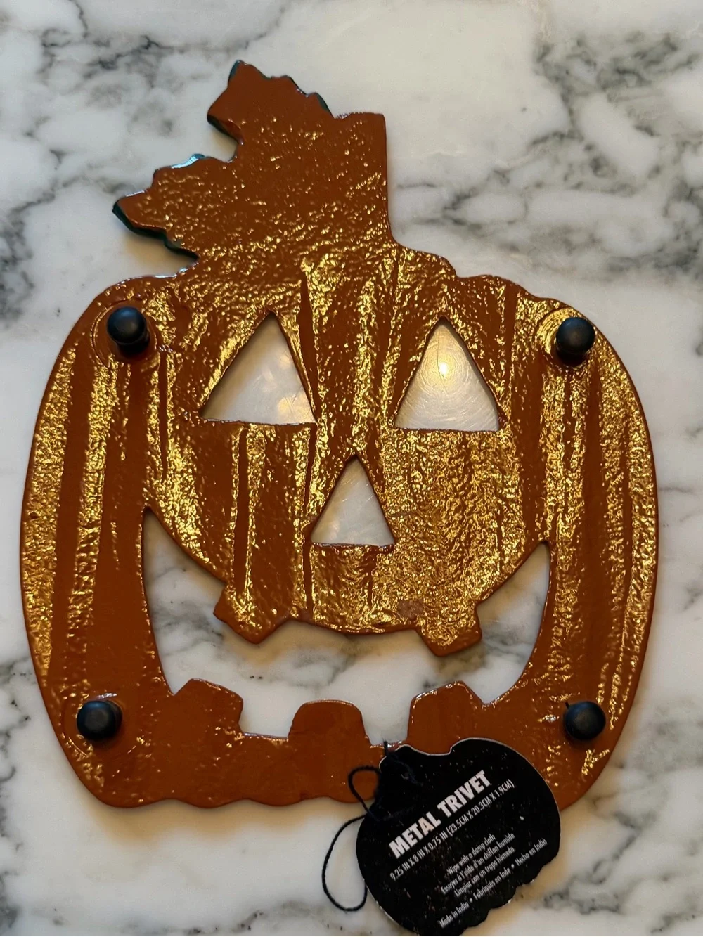 NWT Spooky Street rustic painted metal Jack O Lantern orange pumpkin trivet